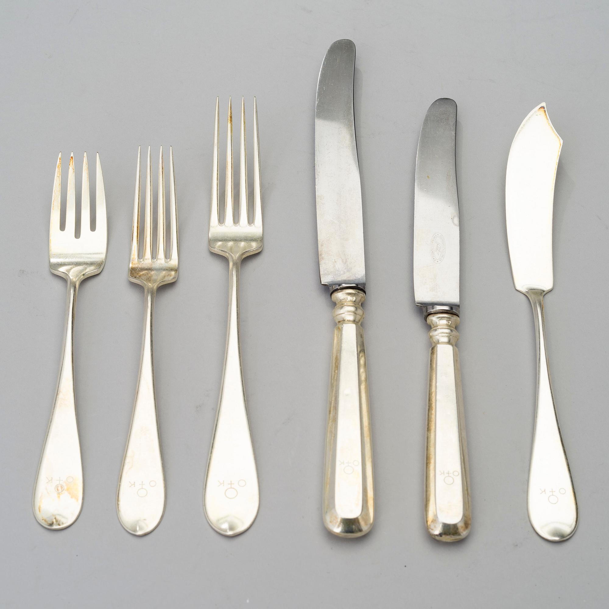 CUTLERY, 72 pcs, silver, Suomen Kultaseppä oy, Turku, Finland 1938. Silver weight circa 2080 g.