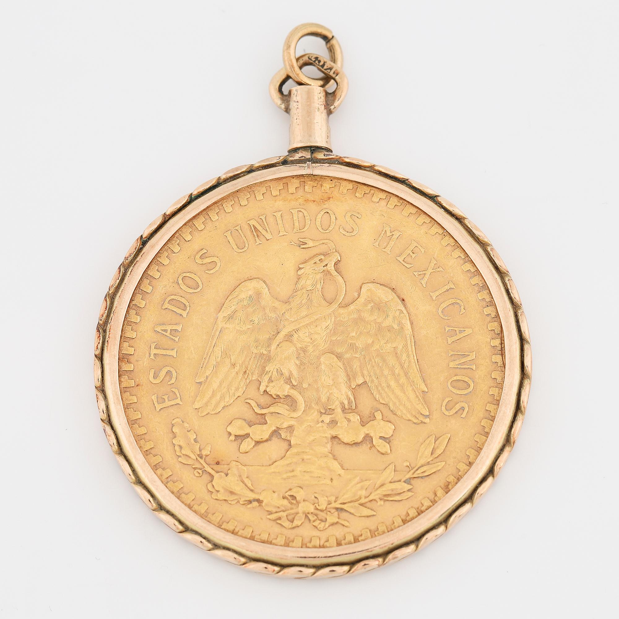HÄNGE, guldmynt, Mexiko, 50 pesos. Guldram 14K guld.
