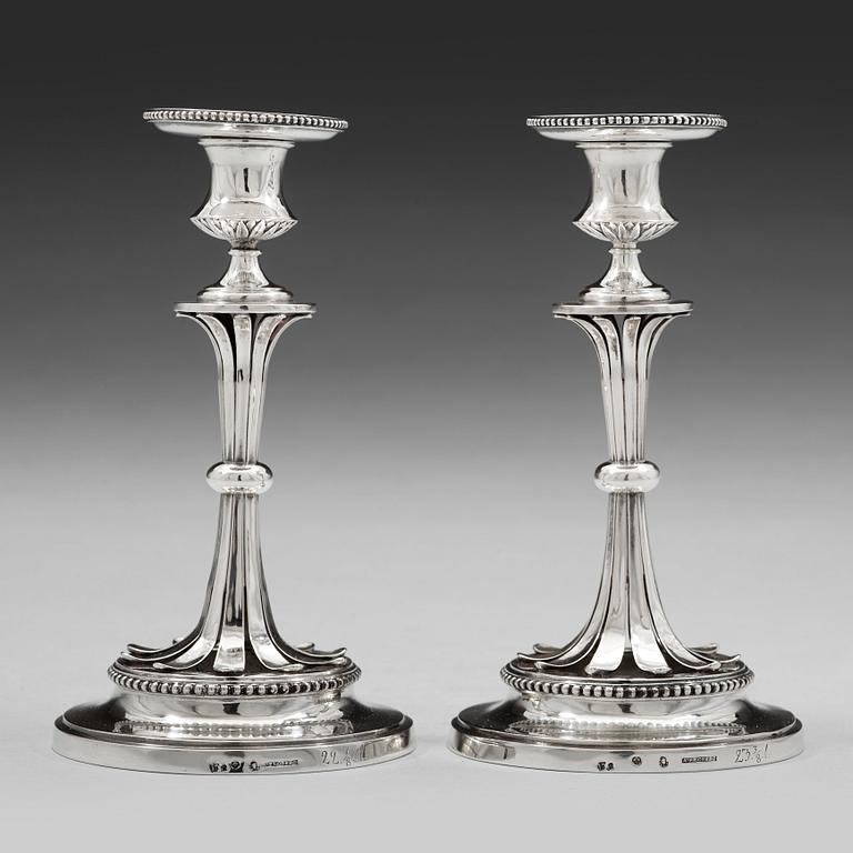 A pair of Swedish 18th century silver candlesticks, mark of Arvid Floberg, Stockholm 1788.