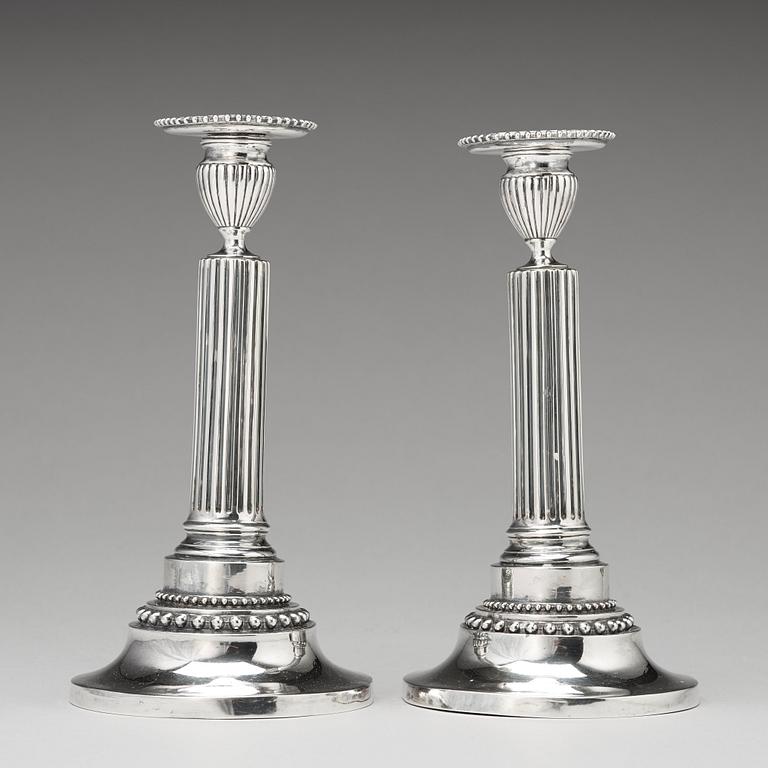 A pair of Swedish 18th century silver candlesticks, mark of Mikael Nyberg, Stockholm 1788.