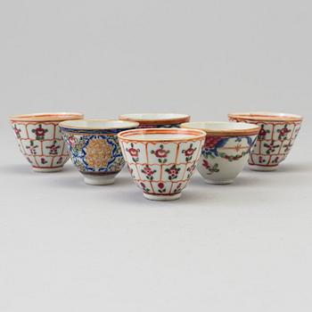 Six famille rose export porcelain cups, Qing dynasty, 18th century.