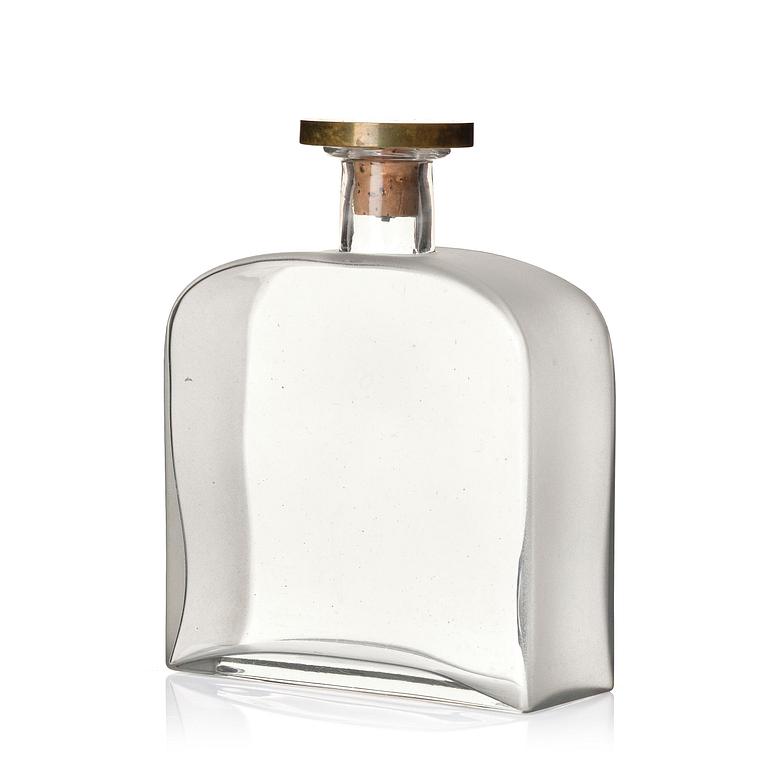 Firma Svenskt Tenn, a glass bottle model A 1608, with a pewter and brass stopper by Björn Trägårdh, Stockholm, 1930s.