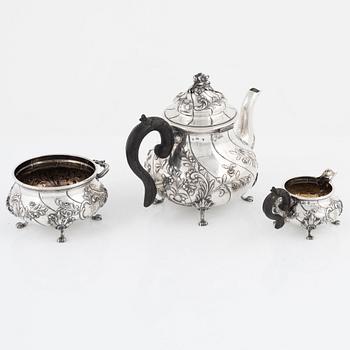 An Austro-Hungarian Silver Teapot, Creamer and Sugar Bowl, Vienna 1872-1922.