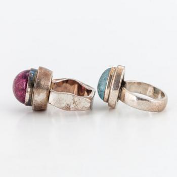 TWO RINGS, with pink tourmaline and  aquamarine.