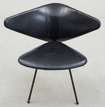 A Folke Jansson black lacquered steel, leather and artificial leather chair, 'Myggan', 1956.