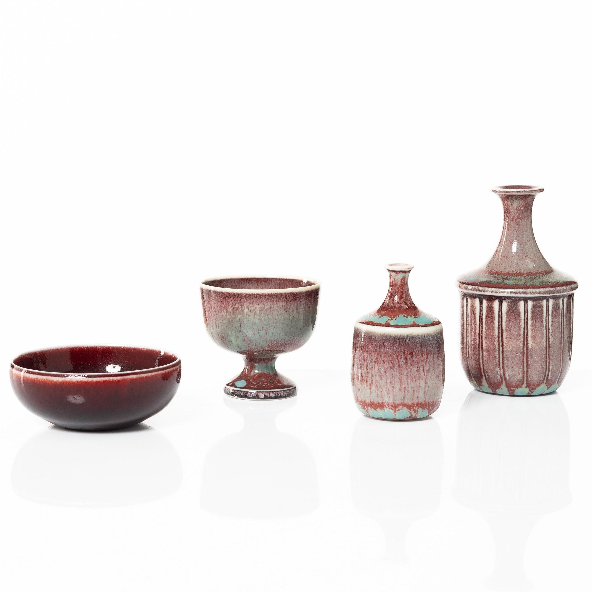 Stig Lindberg, four stoneware miniatures, Gustavsberg.