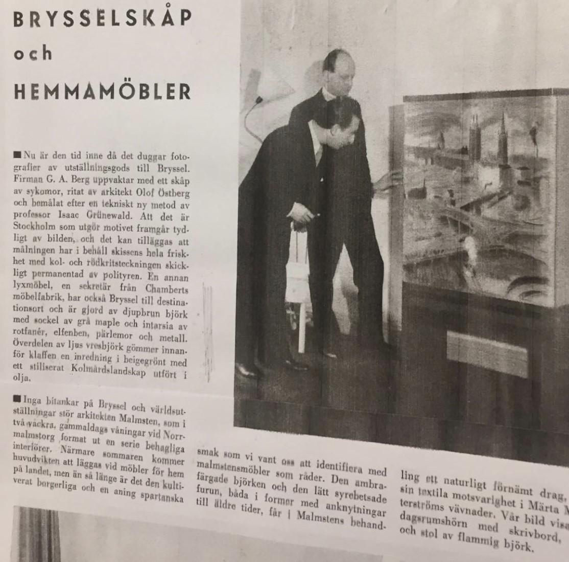 Isaac Grünewald, & Olof Östberg, skåp, unikt, AB GA Berg, Stockholm, 1935.