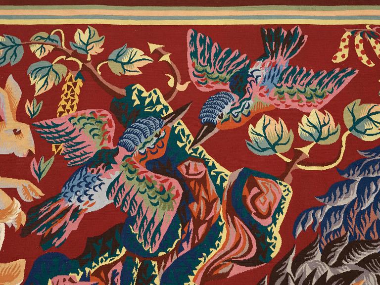 VÄVD TAPET. "La Trêve de Mai". Gobelängteknik. 195 x 243,5 cm. Signerad perrot 46 samt sköld med hand och R B.
