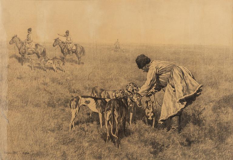 Hugo Ungewitter, Kosackjägare med hästar och hundar.