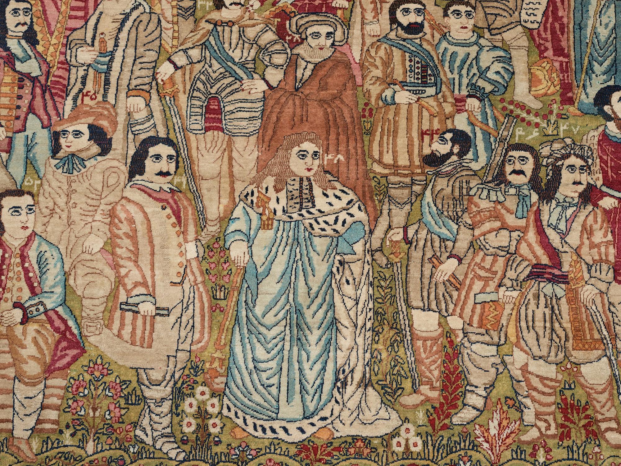 MATTO, an antique Kerman Laver figural, "the Rulers of the World", ca 236,5 x 140,5-143,5 cm.