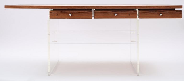 A Poul Nørreklit palisander top desk with plexiglass base, Sigurd Hansens Møbelfabrik, Denmark 1960's.