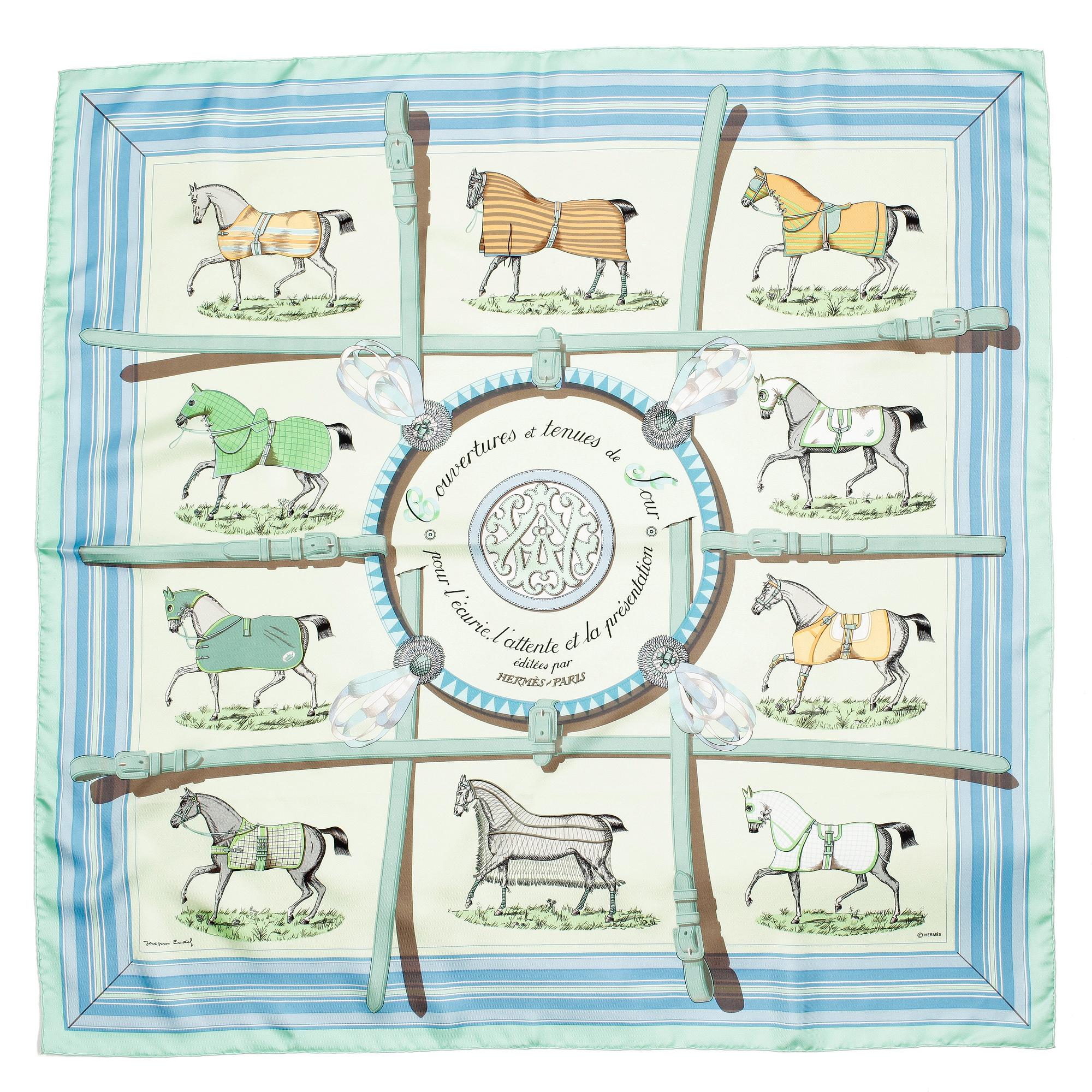 HERMÈS, a silk scarf, "Couvertures et Tenues de Jour".