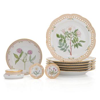A ten-piece set of 'Flora Danica' porcelain tableware, Royal Copenhagen, Denmark, mainly 1960s-70s.