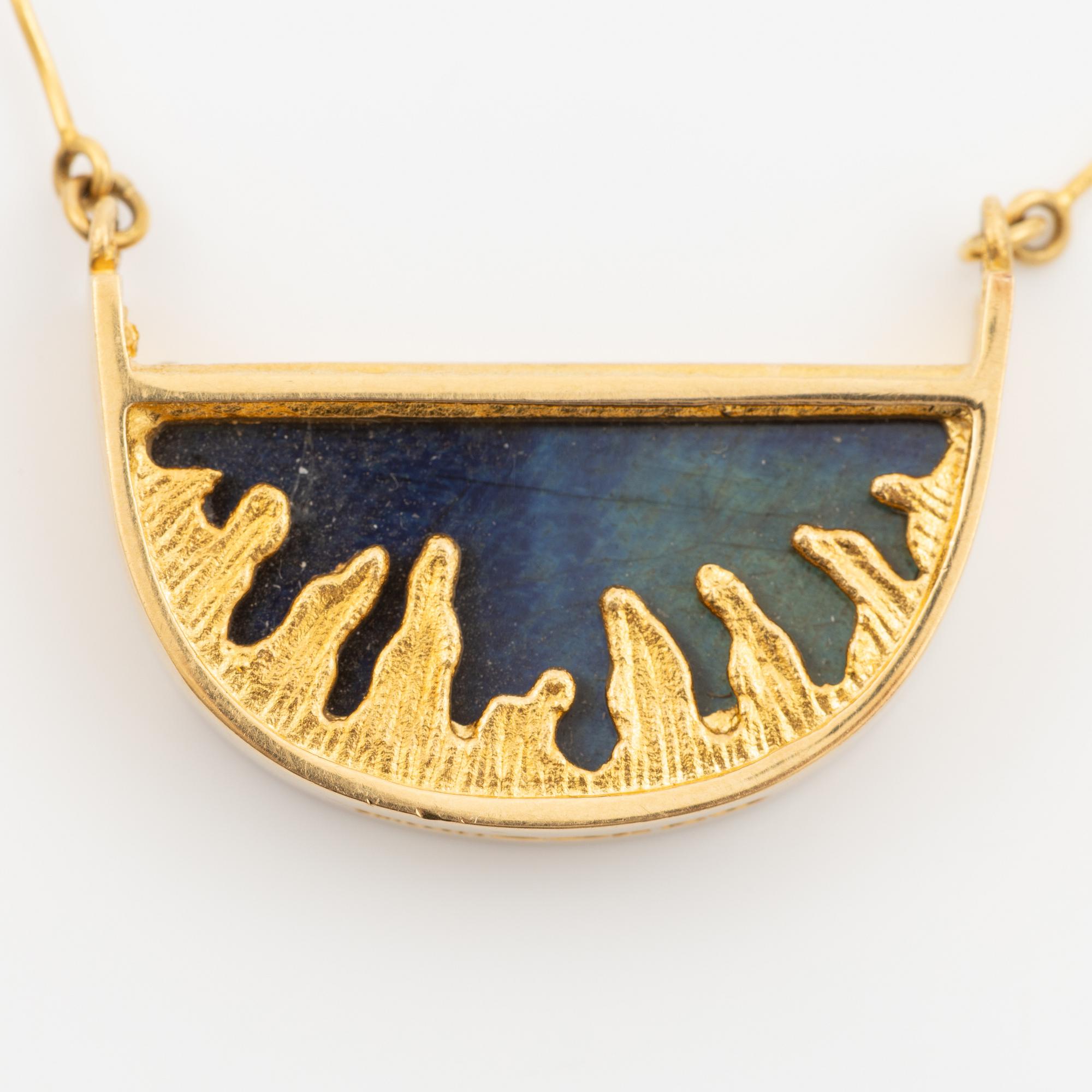 Juhani Linnovaara, necklace 18K gold and spectrolite, Lapponia 1978.