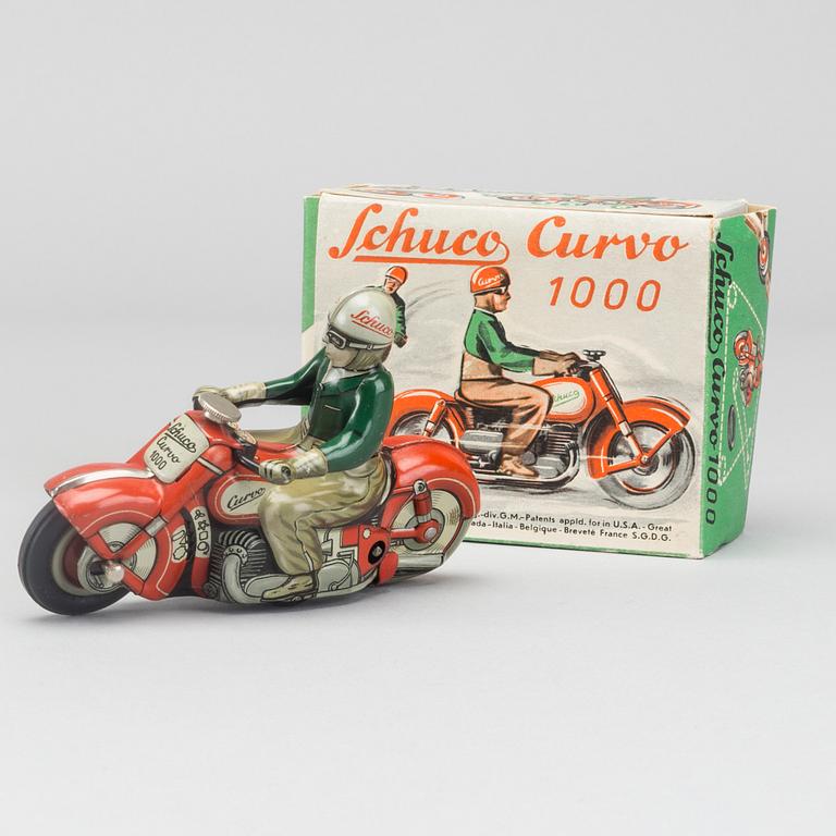 SCHUCO, motorcykel litograferad plåt, "CURVO 1000" 1940/50-tal.