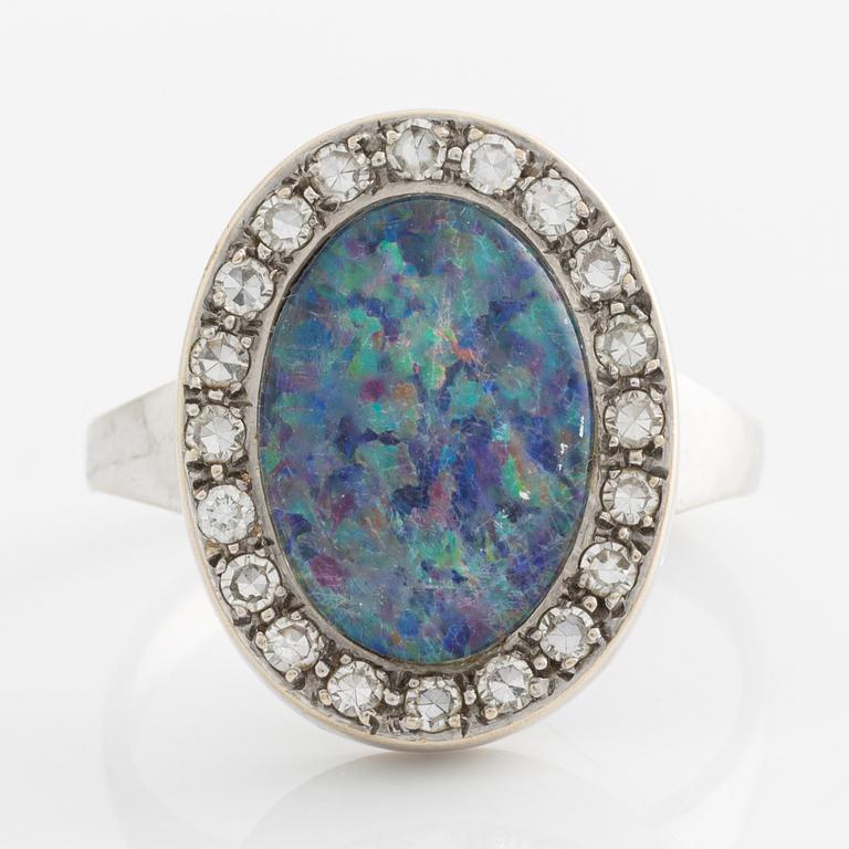 Ring, with opal and eight-cut diamonds.