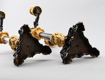 KANDELABRAR, 1 par, förgylld och patinerad brons, empirestil, sent 1800-tal.