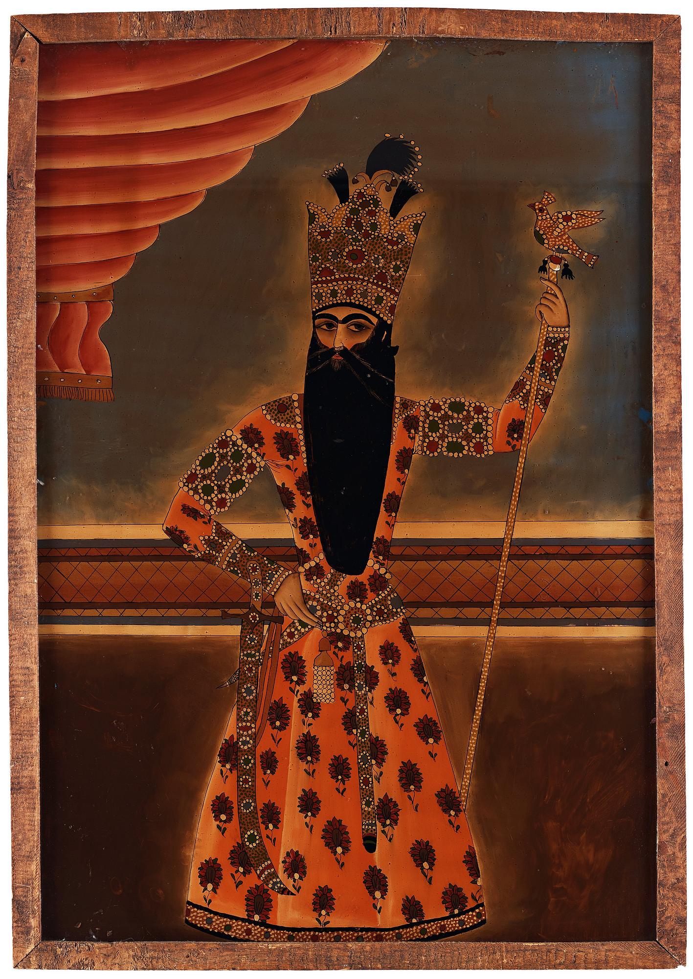 GLASMÅLNING, Iran, 1900-tal, motivstorlek ca 79 x 54 cm.