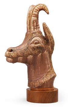 A Gunnar Nylund stoneware figure of a goats's head, Rörstrand Sweden.