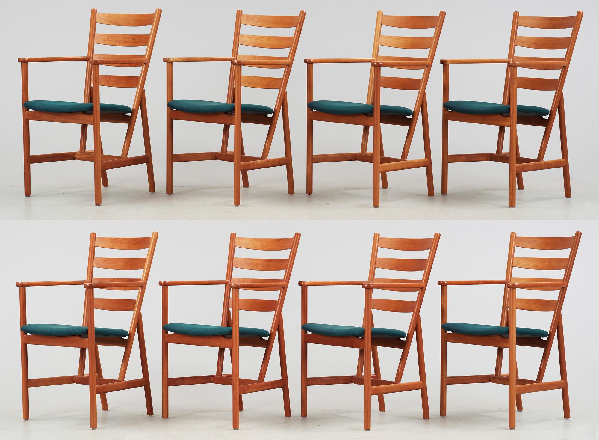 KARMSTOLAR, 8st, Hansen & Sorensen, Danmark, 1900-talets andra hälft.