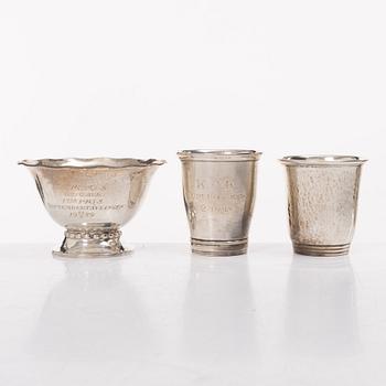 Trophies/cups and bowl, 6 pcs, silver, Sweden and Denmark, including K Anderson, Stockholm 1925.