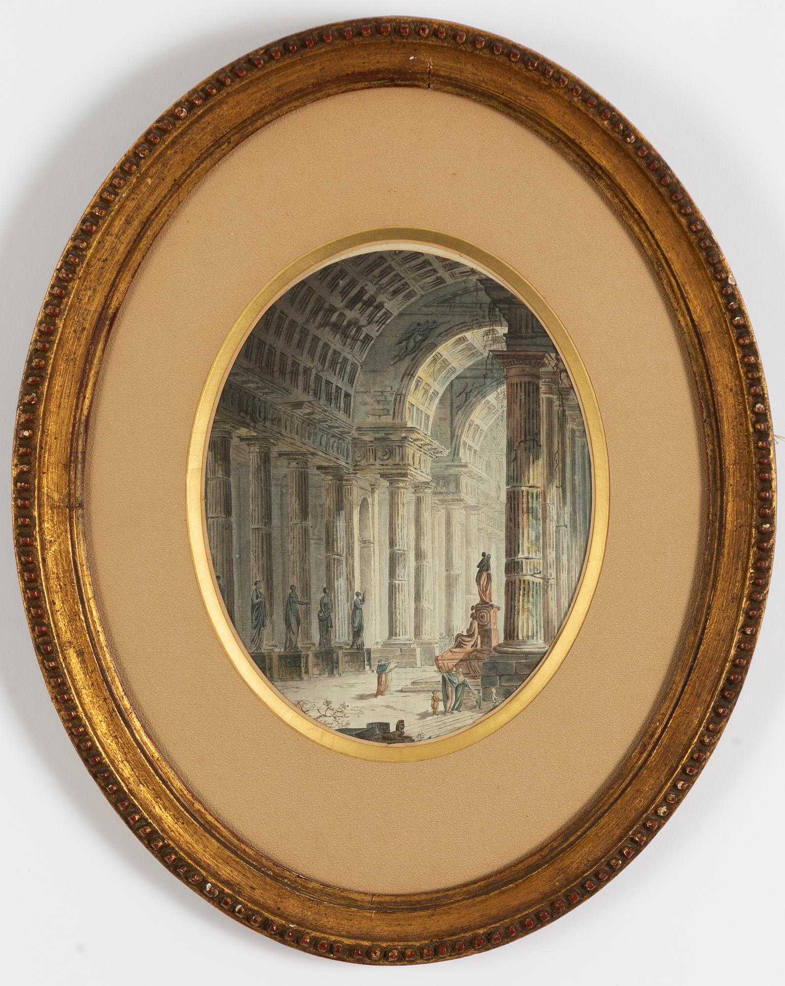 Jean Henri Alexandre Pernet, attributed, temple interior with figures.