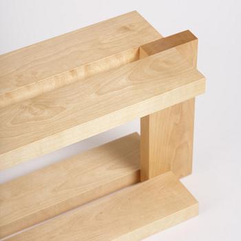 Nick Ross, an "Arrangement #16" coffe table/bench, executed in his studio, Stockholm, 2024.