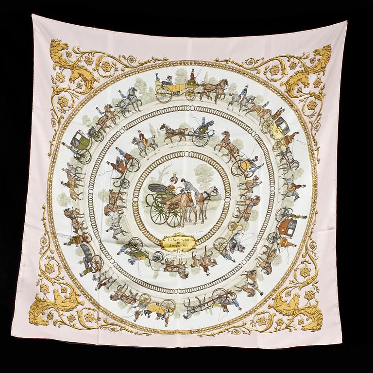 SCARF, siden, "La promenade de longchamps", design Philippe Ledoux, Hermés 2000-tal.