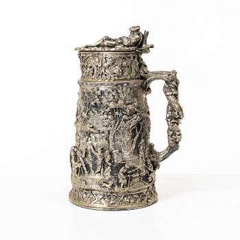 A German silver jug and tray, Gebrüder Friedländer, circa 1900.