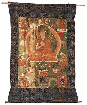 187. THANGKA, Tsong Khapa, tibeto-kinesisk, 1700-tal/tidigt 1800-tal.