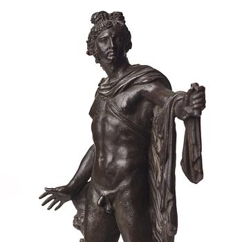 A bronze figure of the Apollo Belvedere on marble base, probably by  Righetti orZoffoli, Rome late 18th century.