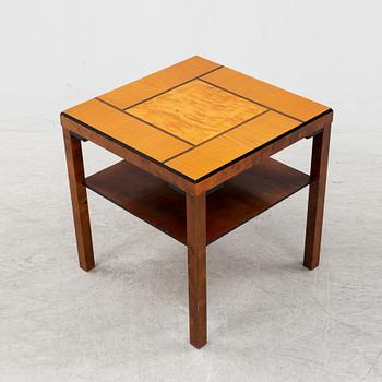 A birch and elmwood veneered side table, 1930's.