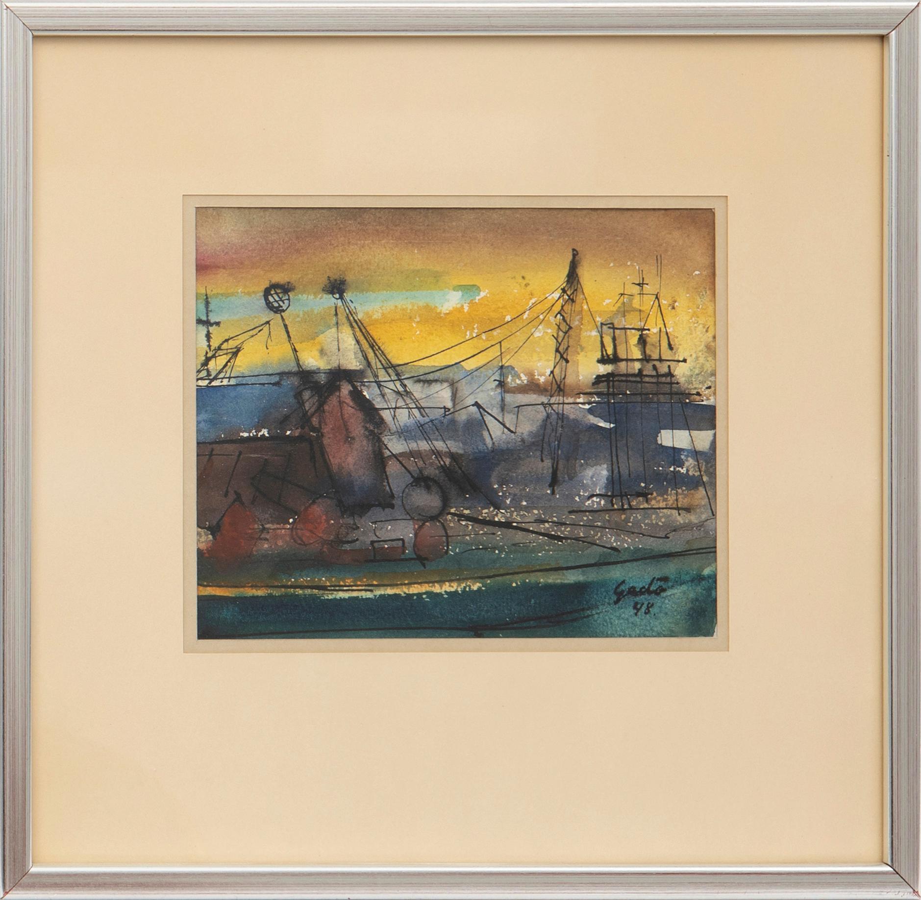 Bertil Gadö, Harbour scene and city scene, two pieces.