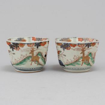 Two imari six sided cups, Japan, Meiji (1868-1912).