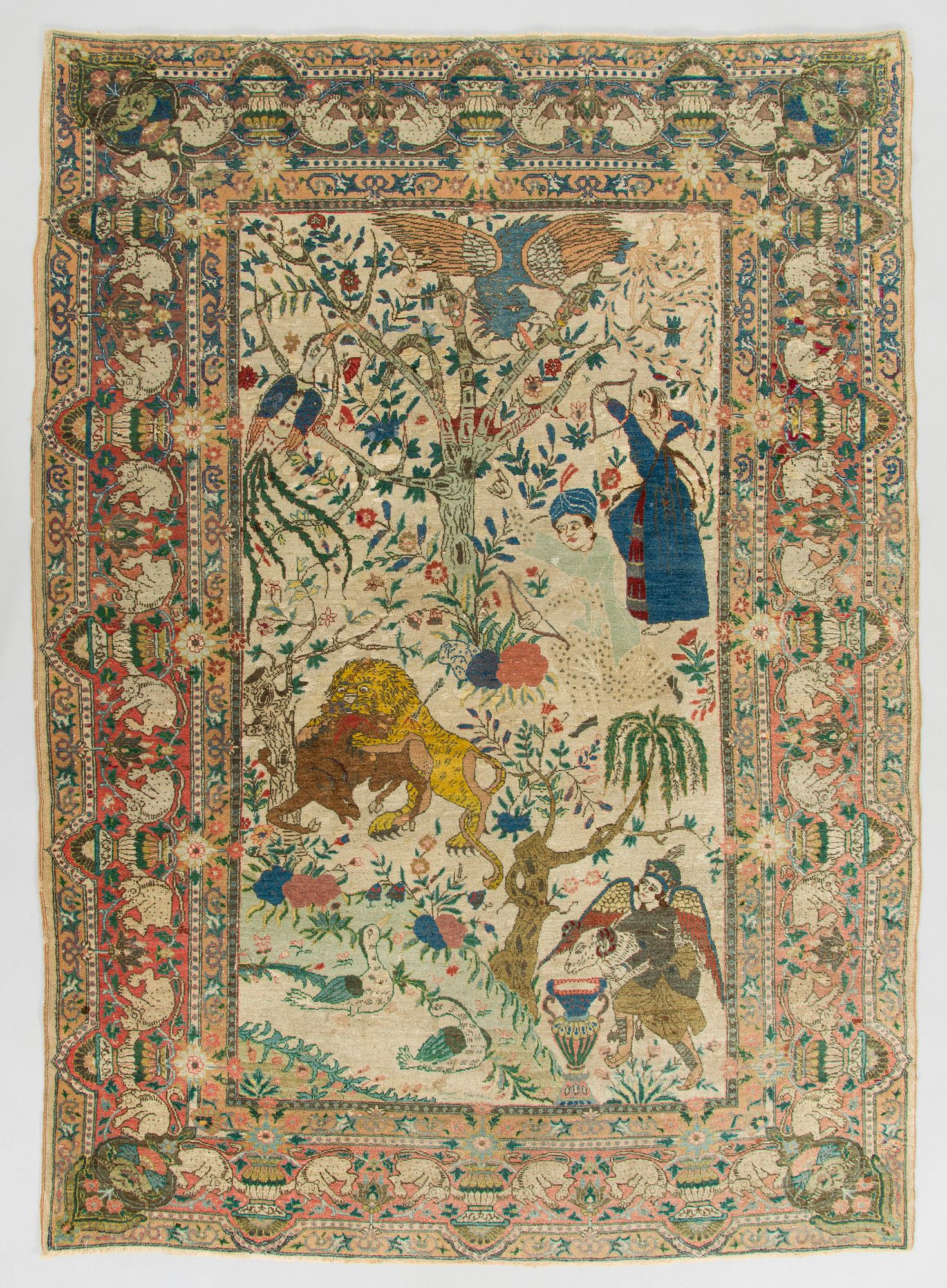 Matto, antiikki, figuraali, Täbris, Luoteis-Persia, n. 195 x 137 cm.