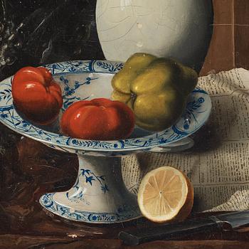 Amadé Barth, "Nature morte with white pitcher and fruits" (Nature morte med vit kanna och frukter).