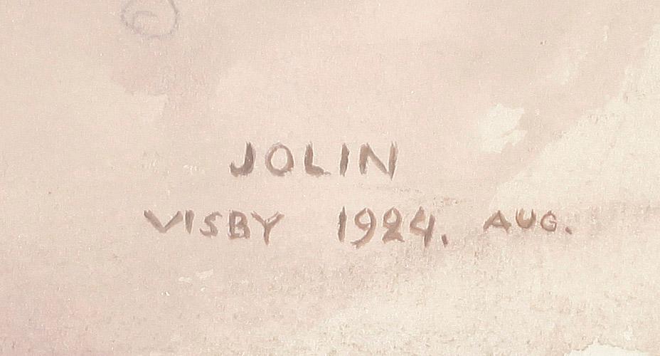 EINAR JOLIN, akvarell, sign Jolin o dat Visby 1924, aug.
