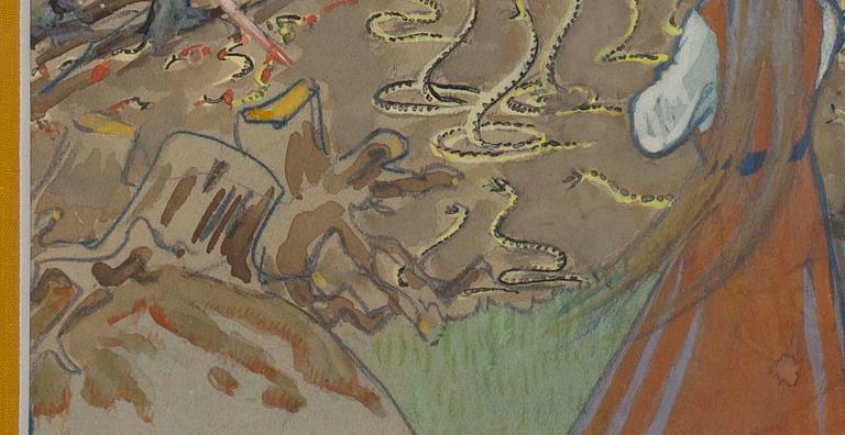 AARNO KARIMO, Ilmarinen plöjer åkern, gouache, sign.