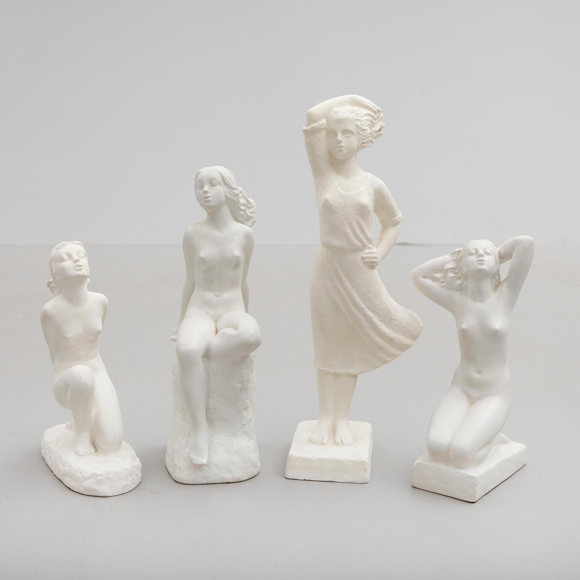 CARIN NILSON, skulpturer, 4 st, gips, signerade, 1940-tal.