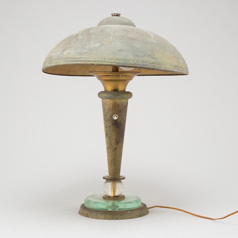 BORDSLAMPA, mässing och plåt, art déco, 1920-/30-tal.