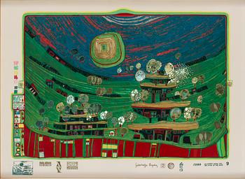 993. Friedensreich Hundertwasser, "Die Häuser hängen unter den Wiesen".