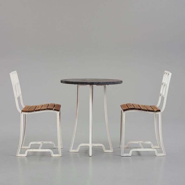 Carl Hörvik, a set of garden furniture, table with 2 chairs, for 'Stadshotellet Båstad' or 'Lindgården', Stockholm, ca 1927-1929.