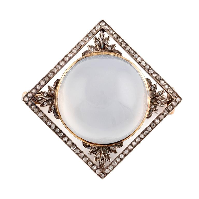 A chalcedony and diamond brooch by Fabergé.