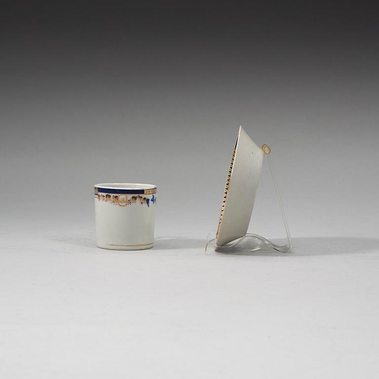 An Export 'sample pattern' cup with saucer, Qing dynasty, Qianlong (1736-95).