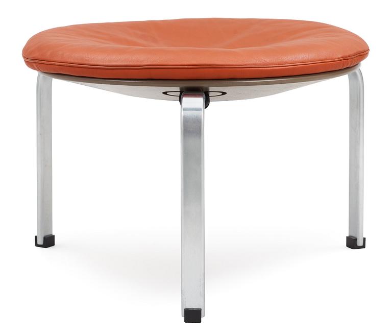 A Poul Kjaerholm brown leather and steel 'PK-33' stool, Fritz Hansen, Denmark 1989.