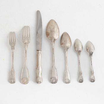 A 67-piece silver flat wear set, mostly J. Torsk and Gustaf Möllenborg, Stockholm, Sweden, 1841-1890.