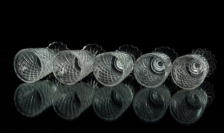 Five (4+1) Russian cut wine glasses, 19th Century.