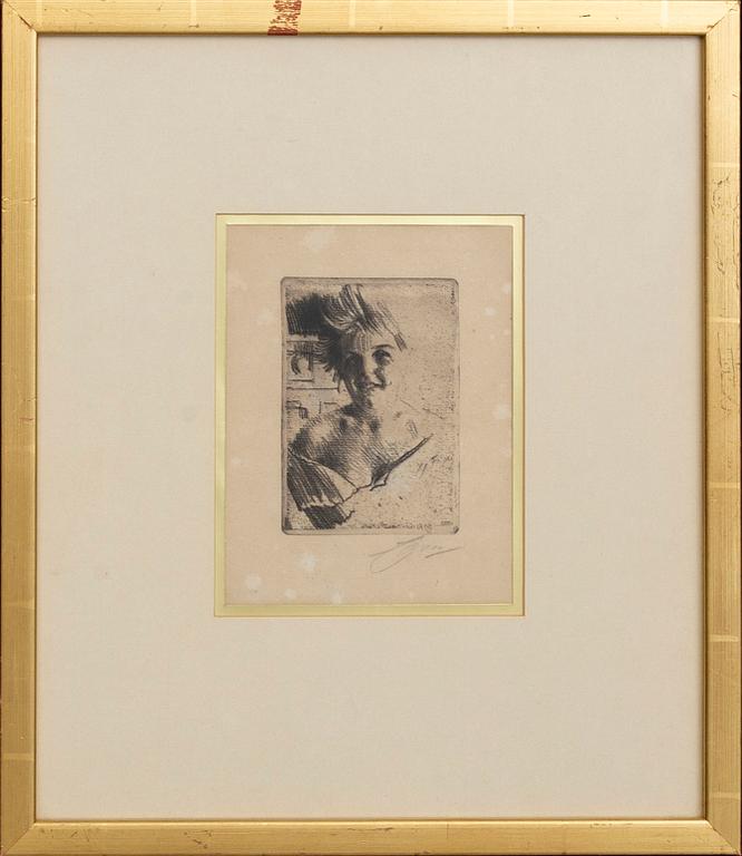 Anders Zorn, etsning, 1898, signerad.