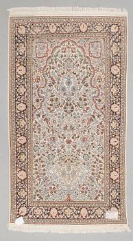 A CARPET, Kashmir, silk on cotton warp, 90x160 cm.