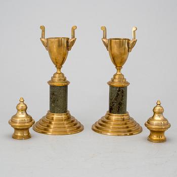 A pair of brass cassolettes No 110 Skultuna early 20th century.
